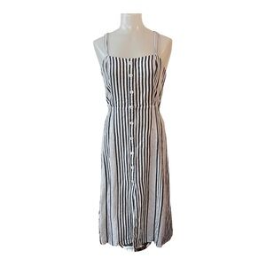 Kookai Navy and White Marine Striped Linen Blend Midi Dress size 8